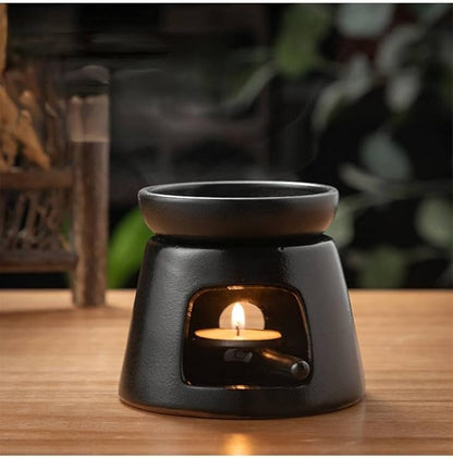 Hand Large Capacity Made Essential Oil Burner Wax Melt Burners, Aromatherapy Aroma Burner Ceramic Oil Diffuser Candle Tealight Holder Home Bedroom Decor Black