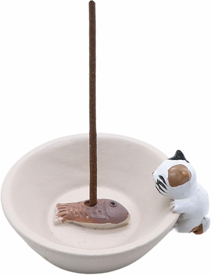 Newwe Incense Holder Resin Incense Stick Burner Small Cat Incense Sticks Holder ,Mini Cute Animal Statue Home Insencents Burner