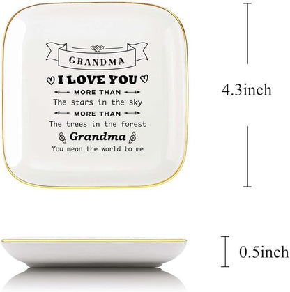 Littlefa Grandma Birthday Gifts from Grandchild,Mother's Day Gift for Grandma,Grandma Jewelry Tray,Grandmother Ceramic Ring Dish,Unique Birthday Christmas Meaningful Gifts for Grandma
