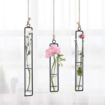 Sziqiqi Glass Propagation Station Test Tube Vases Clear Glass for Cuttings, Buds, Greenery Hydroponic Plant Propagation Home Balcony Bath Wall Decoration Floral Container Set of 3 Black