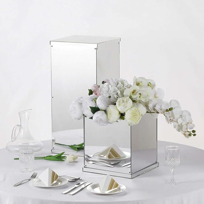 Efavormart 12" Silver Mirror Finish Wedding Decor Ideas Clear Display Box for Centerpieces with Interchangeable Lid and Base