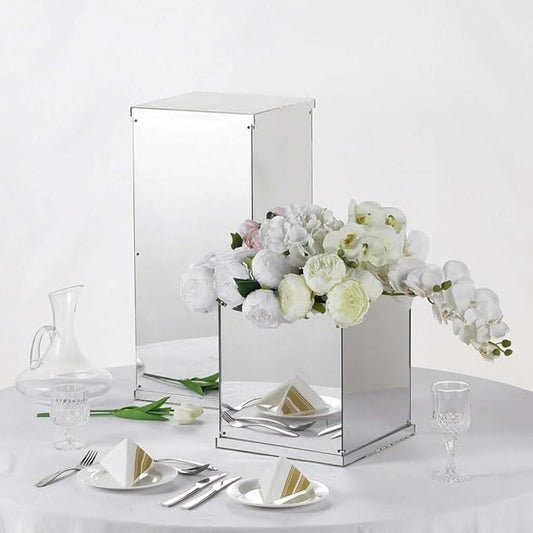 Efavormart 12" Silver Mirror Finish Wedding Decor Ideas Clear Display Box for Centerpieces with Interchangeable Lid and Base