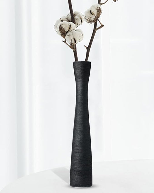 Black Tall Vase, 16 Inch Tall Slender Flower Vases, Handmade Brushed Ceramic Vase, Modern Minimalist Style Decor for Living Room, Home, Office, Centerpiece, Wedding Party - Matte Black