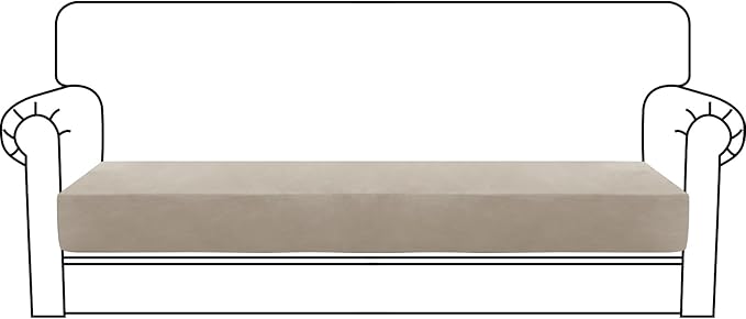 MAXIJIN Velvet Stretch Couch Cushion Covers Soft Sofa Cushion Cover Replacement Sofa Seat Cushion Slipcovers Furniture Protector with Elastic Bottom (1 Piece Sofa Cushion Cover, Khaki)