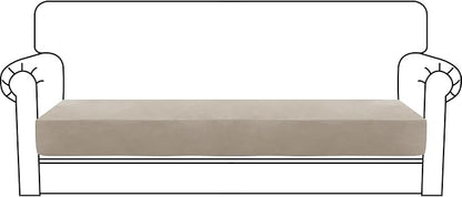 MAXIJIN Velvet Stretch Couch Cushion Covers Soft Sofa Cushion Cover Replacement Sofa Seat Cushion Slipcovers Furniture Protector with Elastic Bottom (1 Piece Sofa Cushion Cover, Khaki)