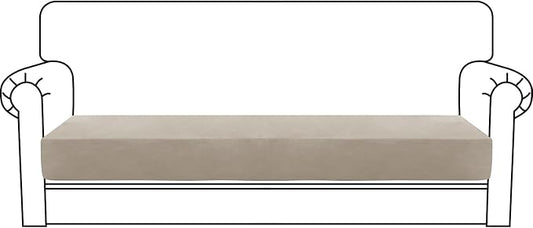MAXIJIN Velvet Stretch Couch Cushion Covers Soft Sofa Cushion Cover Replacement Sofa Seat Cushion Slipcovers Furniture Protector with Elastic Bottom (1 Piece Sofa Cushion Cover, Khaki)