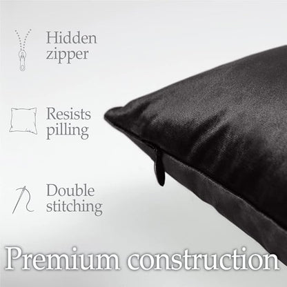 lalaLOOM Velvet Throw Pillow Covers, Set of 2, 24x24 Decorative Square Pillows Home Decor, Soft Accent Cases, Silky Machine Washable Pillowcases for Sofa, Couch, Bedroom, Living Room, Jet Black