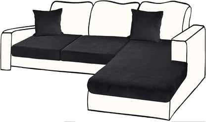 Sectional Couch Covers for 3-Piece Seat Cushion Velvet Separate L Shape Couch Cover Stretch Sofa Slipcover with 2 Pieces Pillowcases Furniture Protector (Sofa 2 Seater + 1 Chaise, Black)