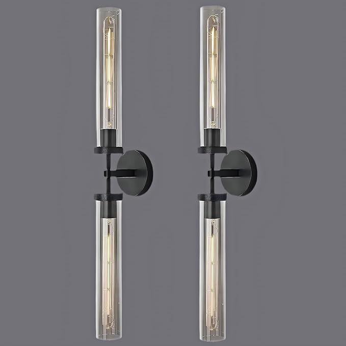 Brass Wall Sconces Set of 2, Bathroom Sconces Wall Light, Black Sconces Lighting with Clear Lamp,Wall Mount Lamps Wall Lights for Vanity Light Bedroom Living Room Hallway