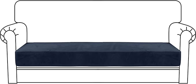MAXIJIN Velvet Stretch Couch Cushion Covers Soft Sofa Cushion Cover Replacement Sofa Seat Cushion Slipcovers Furniture Protector with Elastic Bottom (1 Piece Sofa Cushion Cover, Navy Blue)