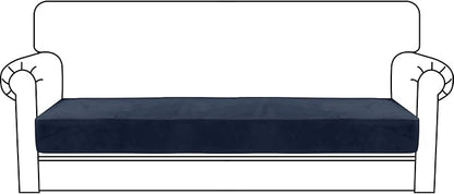 MAXIJIN Velvet Stretch Couch Cushion Covers Soft Sofa Cushion Cover Replacement Sofa Seat Cushion Slipcovers Furniture Protector with Elastic Bottom (1 Piece Sofa Cushion Cover, Navy Blue)