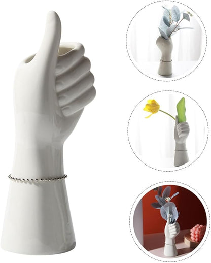 Generic Abstract Art Ceramic Vase Hand Shaped Flower Pot Nordic Style Decorative White Ornament for Home Office Tabletop Minimalist Unique Flower Display