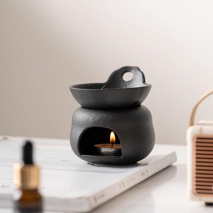 Delicate Romantic Metal Tealight Candle Holder Oil Tart Burner Aroma Diffuser Furnace Home Decoration Split Design Black