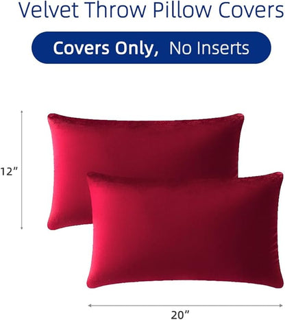 QUORGVES Red Velvet Pillow Covers 12x20 Inch Set of 2, Soft Solid Decorative Lumbar Throw Pillow Covers, Decor Cushion Covers for Bed Sofa Couch Bedroom Living Room