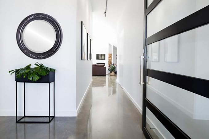 OVALCREST Round Beveled Wall Mirror for Home Decor - Florence Style - Matte Black - 34x34 Outside Dimensions