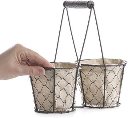 Factory Direct Craft Square Brown Chicken Wire Double Basket with Natural Linen Liner. for Cottage, Coastal or Farmhouse Style Home Decor