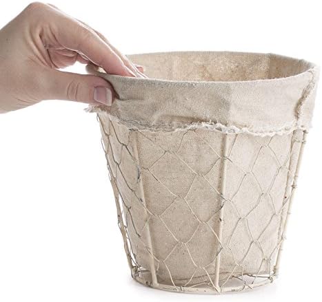 Factory Direct Craft Round White Washed Chicken Wire Basket with Natural Linen Liner. for Cottage, Coastal or Farmhouse Decorating & Organizing