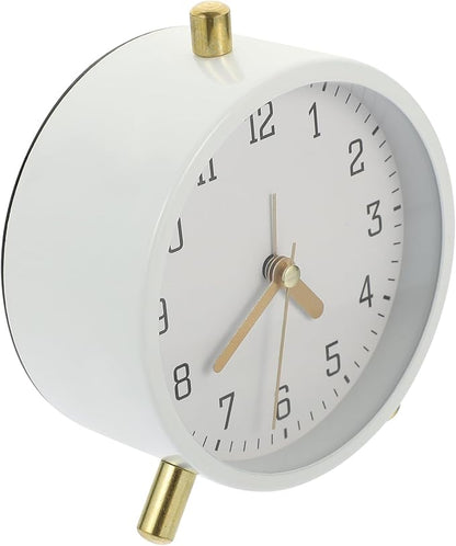Luxshiny Silent Small Digital Alarm Clock for Bedroom Desk Round Compact Desktop Clock Decoration No-Ticking Mute Movement White Minimalist Design for Home Office Use