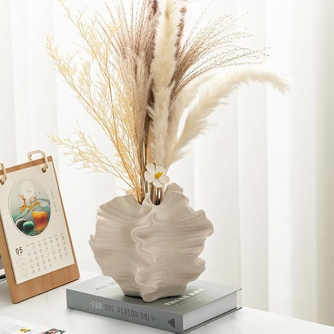 Modern Art Ceramic Coral Flower Vase Home and Office Decoration Sculpture Work Bohemian Decoration Coffee Table Office Bookshelf Living Room Decor (White)