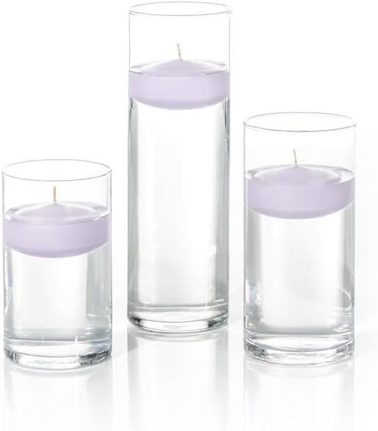 yummi Set of 18 Floating Candles and Cylinder Vases - Lavender