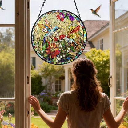 Stained Glass Window Hanging, Hummingbird Gifts Sun Catcher, Sun Catchers Indoor Window, Colorful Glass Panel,Suncatcher Room Decor,Gifts for Grandma Mom Wife,Aunt Birthday Gifts for Women 7.8in