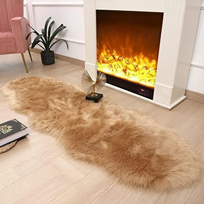 Faux Fur Rug Runner 2x6 ft Brown - Machine Washable Super Soft Plush Shaggy Fluffy Area Carpet,Sheepskin Rug Fuzzy Floor Mat for Bedroom, Sofa,Living Room, Bedside, Nursery & Kids Room