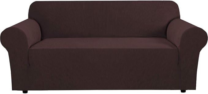 H.VERSAILTEX Stretch Couch Covers for 3 Cushion Couch Sofa Pet Friendly Soft Covers for Couches Feature Thick Checked Jacquard Fabric with Elastic Bottom, Sofa Large - Chocolate