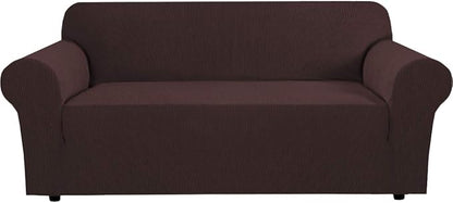 H.VERSAILTEX Stretch Couch Covers for 3 Cushion Couch Sofa Pet Friendly Soft Covers for Couches Feature Thick Checked Jacquard Fabric with Elastic Bottom, Sofa Large - Chocolate