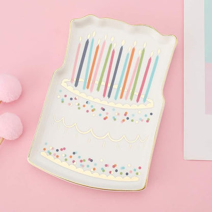 Stephanie Imports Birthday Cake Ceramic Trinket Plate and Decorative Jewelry Dish