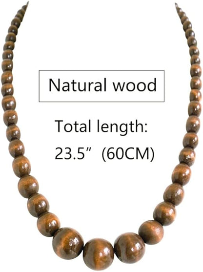 Xianli Wang Natural Wood Beads Necklace for Men Women Wooden Chain Unisex Chunky Bead Necklaces