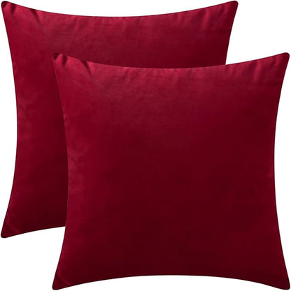 Set of 2 Comfortable Throw Pillow Covers for Bedding, Decorative Accent Cushion Sham Cases for Couch Sofa, Soft Solid Velvet with Zipper Hidden - 14"x14", Deep Red