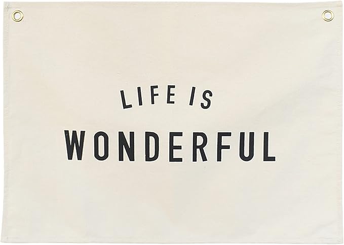 Canvas Banner Hanging Flag Banner for Nursery and Playroom Wall Décor for Kids Trendy Room Décor for Boys and Girls (Life is wonderful)