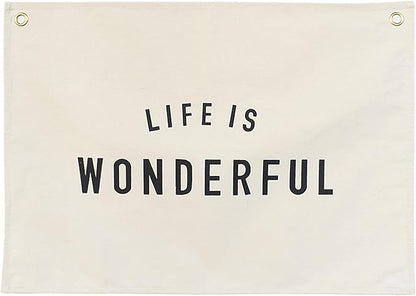 Canvas Banner Hanging Flag Banner for Nursery and Playroom Wall Décor for Kids Trendy Room Décor for Boys and Girls (Life is wonderful)