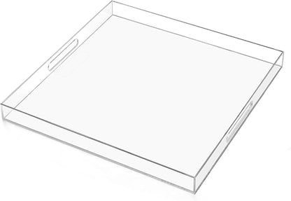 17×17 inches Oversized Clear Acrylic Ottoman Tray Extra Large Decorative Tray Spill-Proof Serving Trays with Handles King-Size Safe Edge Organizer for Coffee Table Countertop Breakfast