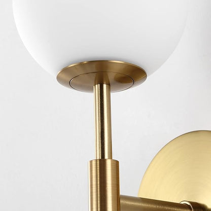 Gold Wall Sconce Set of 2 with White Globe Glass Shades Modern Mid Century Bathroom Vanity Wall Light Fixtures Industrial Brushed Brass Wall Lamp for Bedroom Mirror Living Room Restaurant