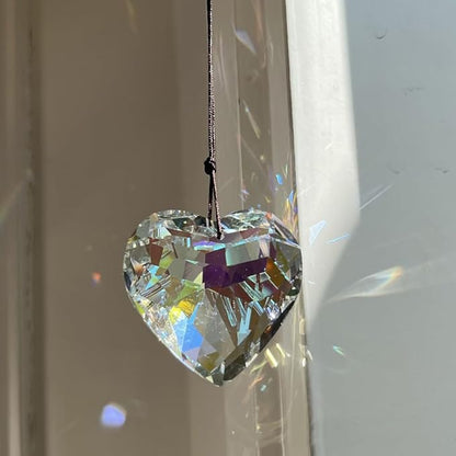 Colorful Heart Crystals Suncatcher Hanging Sun Catcher with Chain Pendant Ornament for Window Home Garden Christmas Day Party Wedding Decoration (White)