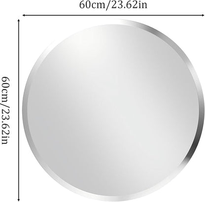 Frameless Round Wall Mirror: Decorative Mirrored Glass Vanity with Beveled Silver Edge for Bathroom Bedroom Livingroom Dining Room Entryway Hallway, 24 x 24 inch