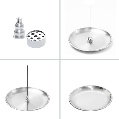 3 in 1 Incense Burner Set, 5.51 Inch Incense Holder, Gourd-Shaped Tray, Silver Metal