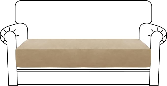 MAXIJIN Velvet Stretch Couch Cushion Covers Soft Loveseat Cushion Cover Replacement Sofa Seat Cushion Slipcovers RV Protector with Elastic Bottom (1 Piece Loveseat Cushion Cover, Camel)