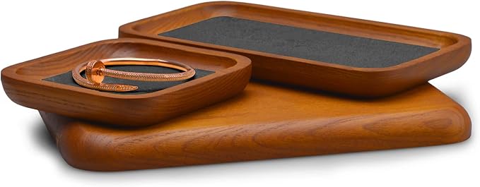 Oirlv Solid Wood Jewelry Display Tray Small Jewelry Tray Rings Earrings Bracelets Necklace Holder Organizer (Small, Grey)