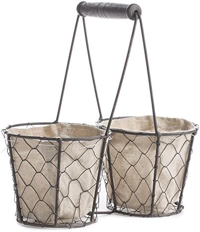Factory Direct Craft Square Brown Chicken Wire Double Basket with Natural Linen Liner. for Cottage, Coastal or Farmhouse Style Home Decor