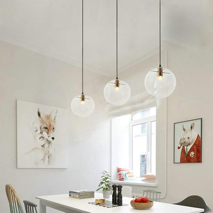 Spherical LED Clear Glass Hanging Light, Creative Single Pendant Light, Ceiling Light Base on E27 Gold Lamp Holder (30CM)