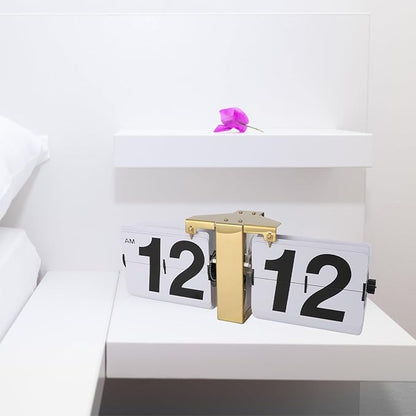 Retro Flip Down Clock,Automatic Digital Clock Auto Pager Turning Clock Creative Desk Deco,Flip Clock for Home Office Digital Mechanical Desk Clock WTh Internal Gear (Gold)