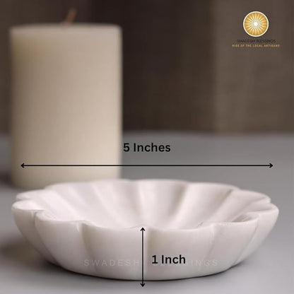 Handcrafted Marble Jewelry Tray, Decorative Trinket Dish for Rings Earrings Necklace Bracelet, Key Bowl, Ideal Gift for Mother Sister Daughter Friends, Birthday Wedding Christmas 5"