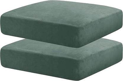 MAXIJIN Velvet Stretch Seat Cushion Covers Couch Cushion Cover for Individual Cushions Sofa Seat Cushion Slipcovers with Elastic Bottom (2 Piece Sofa Cushion Covers, Pea Green)
