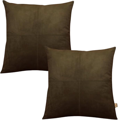 Genuine Suede Leather Pillow Cover, 16x16 Inch Case for Lumbar Throw Couch Pillows, Thick & Soft Cushion Covers for Sofa Bed Home Decor (Suede Deep Forest Green Plain Pack of 2)