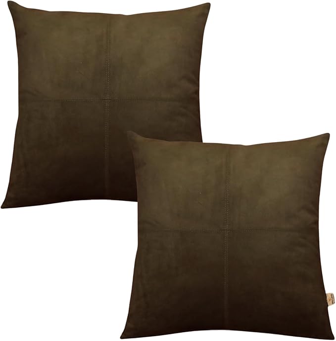 Genuine Suede Leather Pillow Cover, 22x22 Inch Case for Lumbar Throw Couch Pillows, Thick & Soft Cushion Covers for Sofa Bed Home Decor (Suede Deep Forest Green Plain Pack of 2)