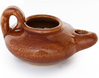 Biblical Herodian Clay Oil Lamp – Authentic Glazed Replica from The Time of Jesus in Jerusalem - Handmade Holy Land Christian Faith Gift
