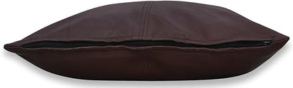 Genuine Lamb Leather Cushion Pillow Cover - Luxury Leather Pillow Case - Modern, Boho, Farmhouse Home Decor - Bedroom Couch, Living Room, Sofa Bed (Brown, 18" x 18")