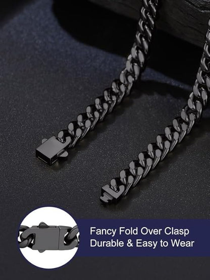 Bandmax Mens Stainless Steel Chain Necklaces 5/7/9/12MM Chunky Miami Cuban Link Chain Necklace Bracelet Silver/Gold Plated/Black Chains for Men 18"-30"